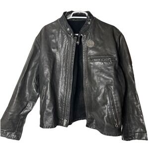 Harley Davidson Vintage Brown Leather Bomber Jacket Winged Bar & Shield Large